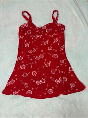 Vintage 80s Beach Cabana Red Hibiscus  Flowers Swimsuit
